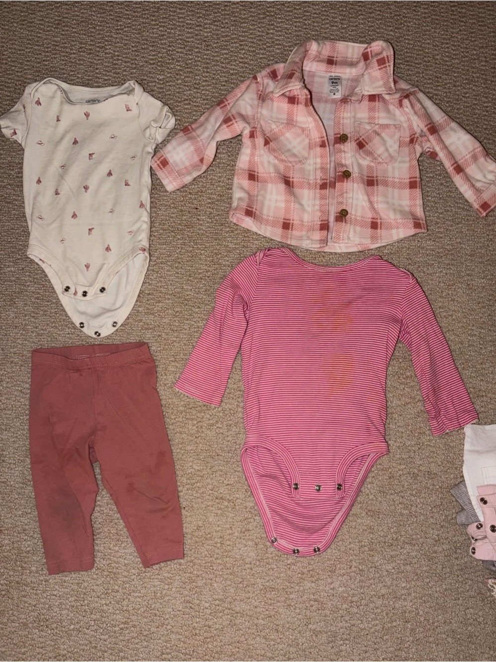 Baby Girl 9M Pink Outfit Bundle | 4 Pieces | Flannel Shacket & Bodysuits w/ Pant